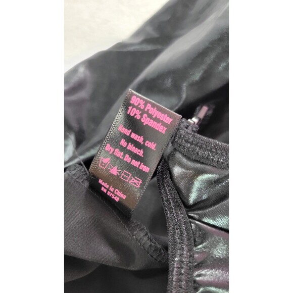 Exposed by Magic Silk Goth Black Faux Pleather Wet Look Mini Dress Lingerie S/M - Picture 4 of 9